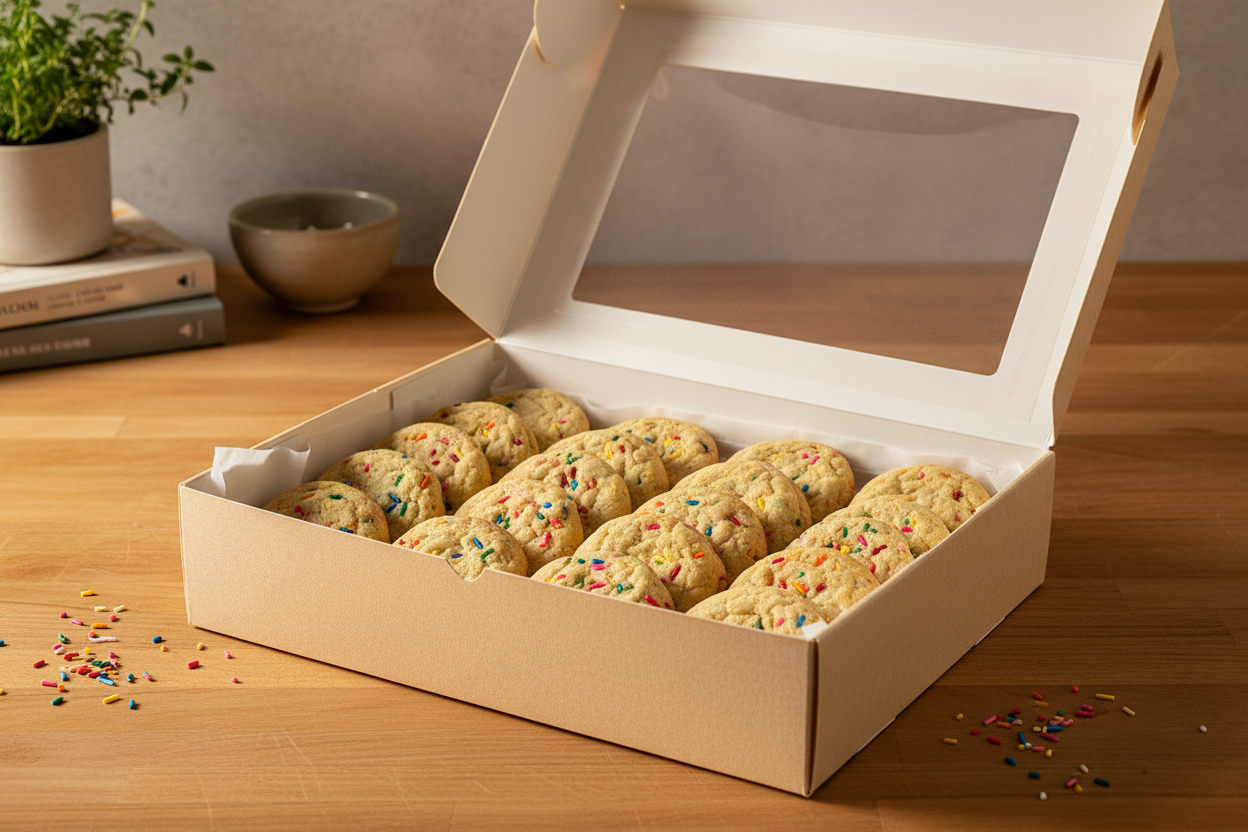 Sugar cookie with colorful sprinkles and a soft, buttery texture