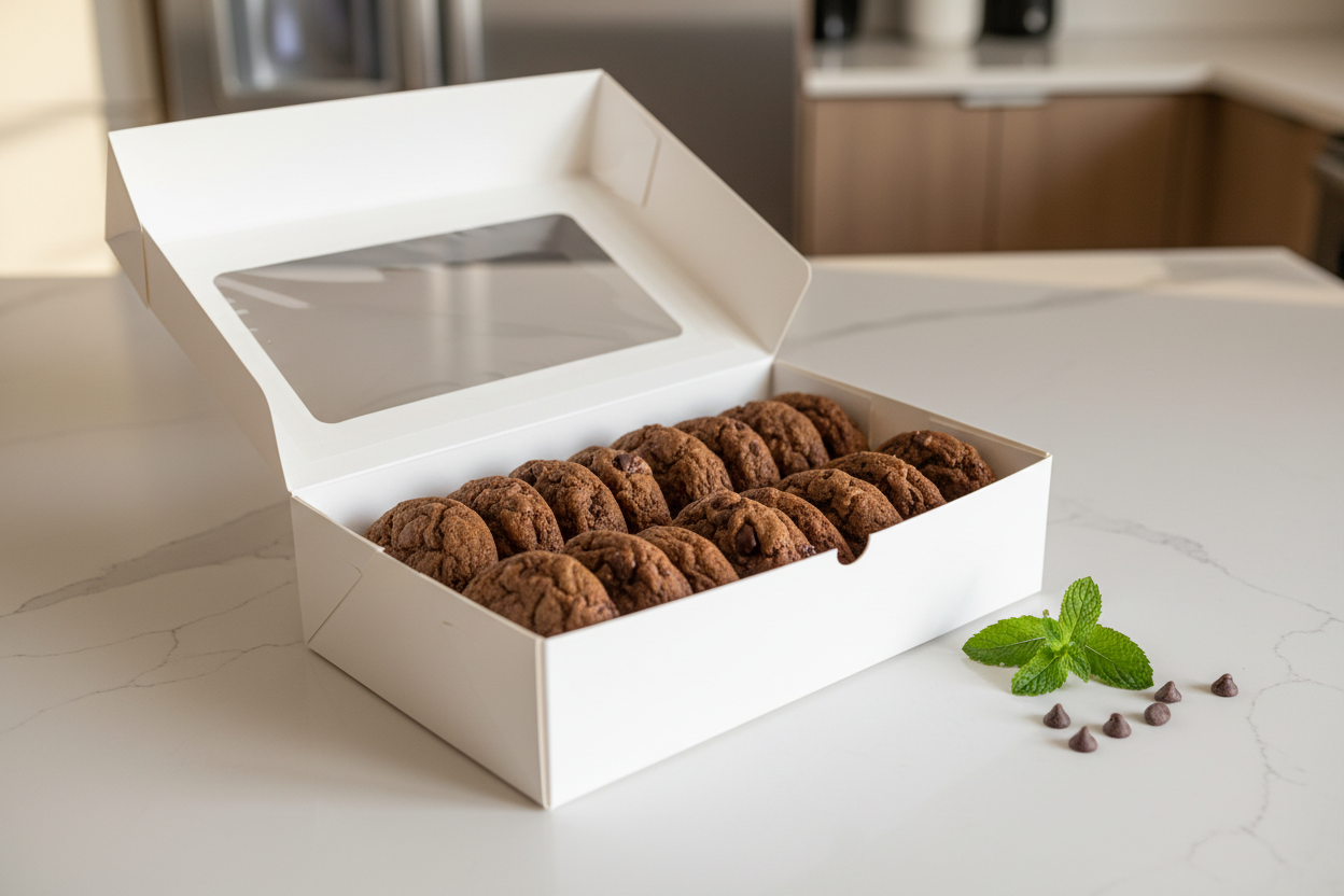 Single 4 oz double chocolate chip cookie with rich cocoa flavor and chocolate chips