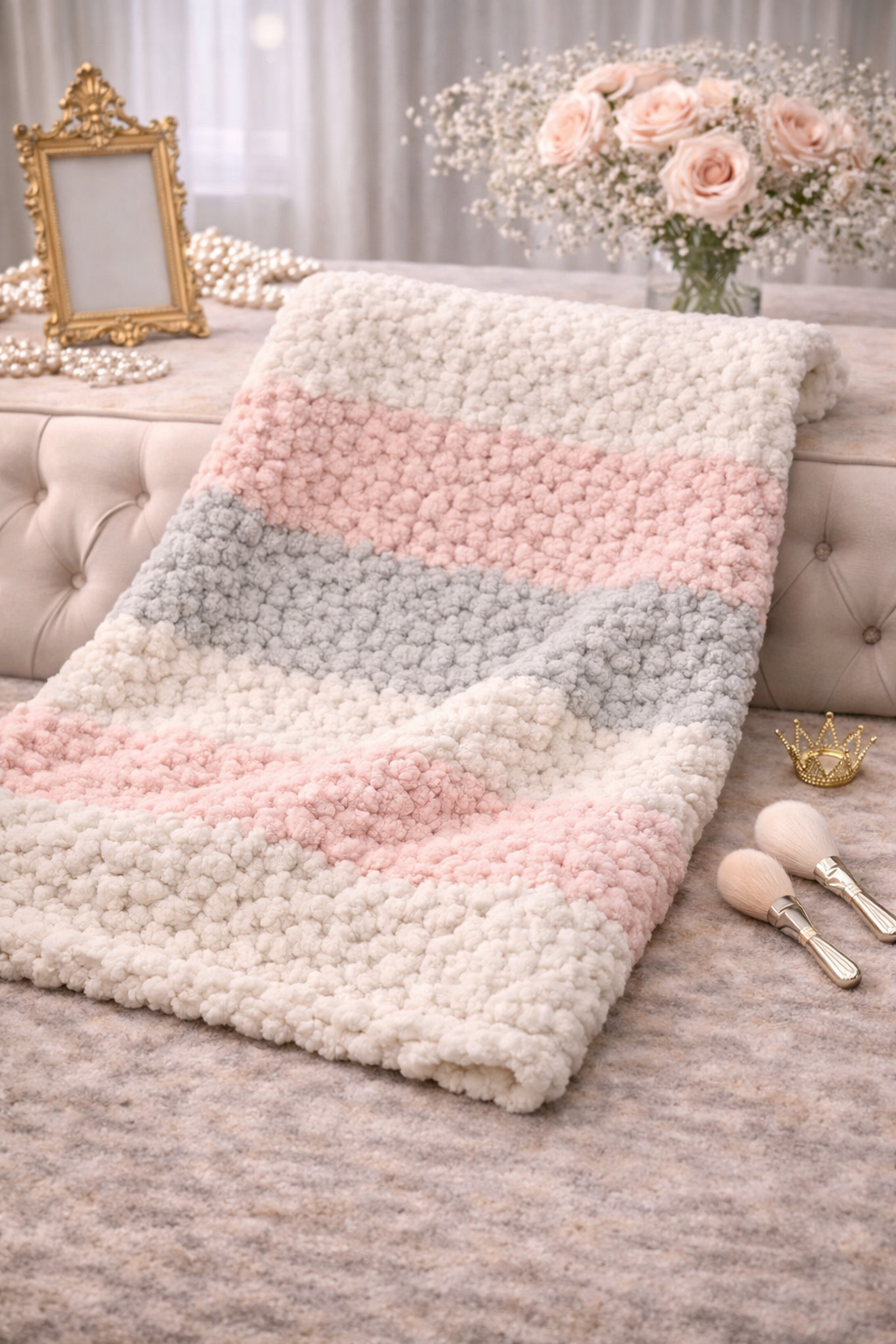 Rose Quartz Luxe Medium Crochet Throw