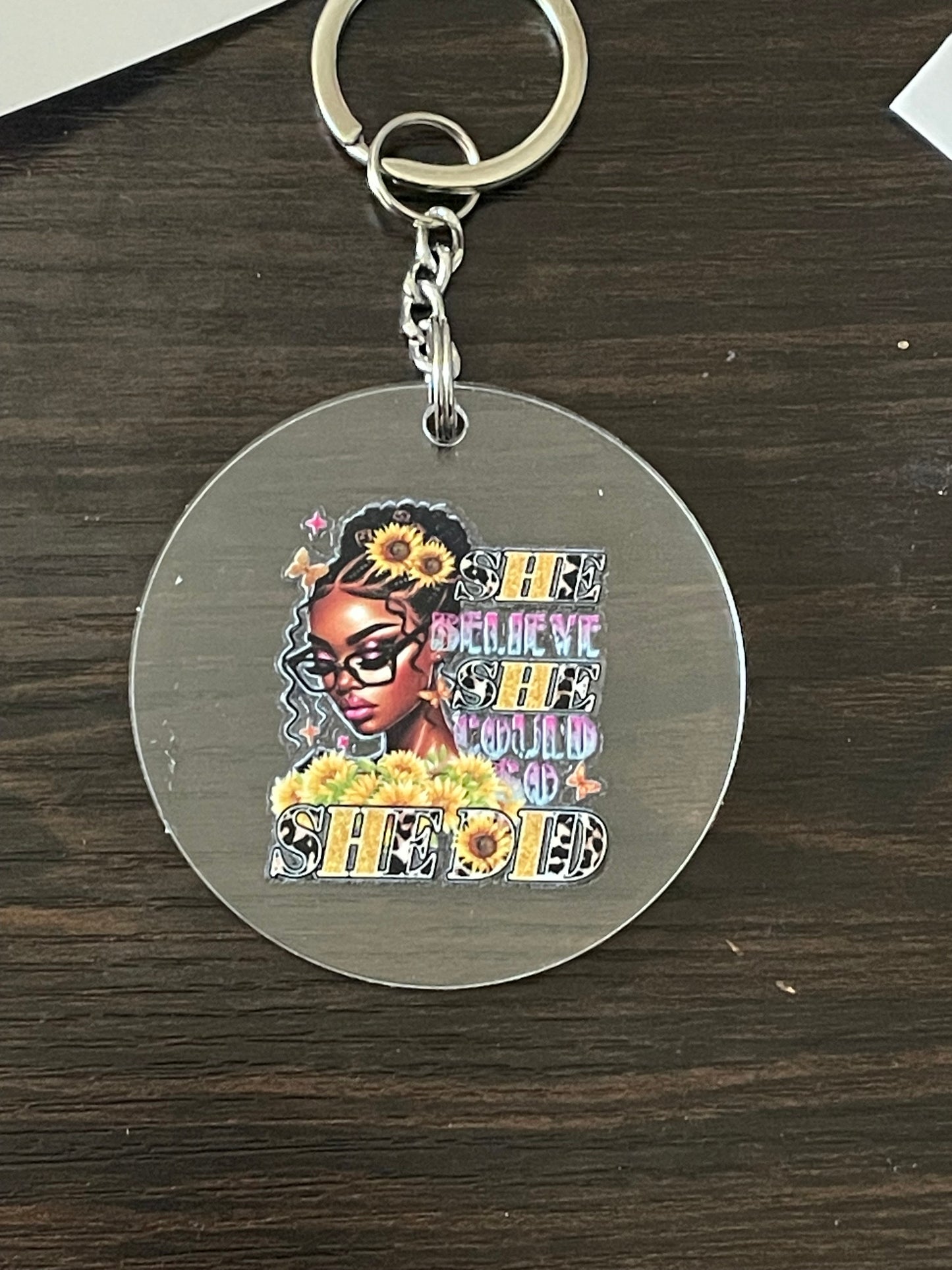 💪🏾 "She Believed She Could, So She Did" (Black Woman Keychain)