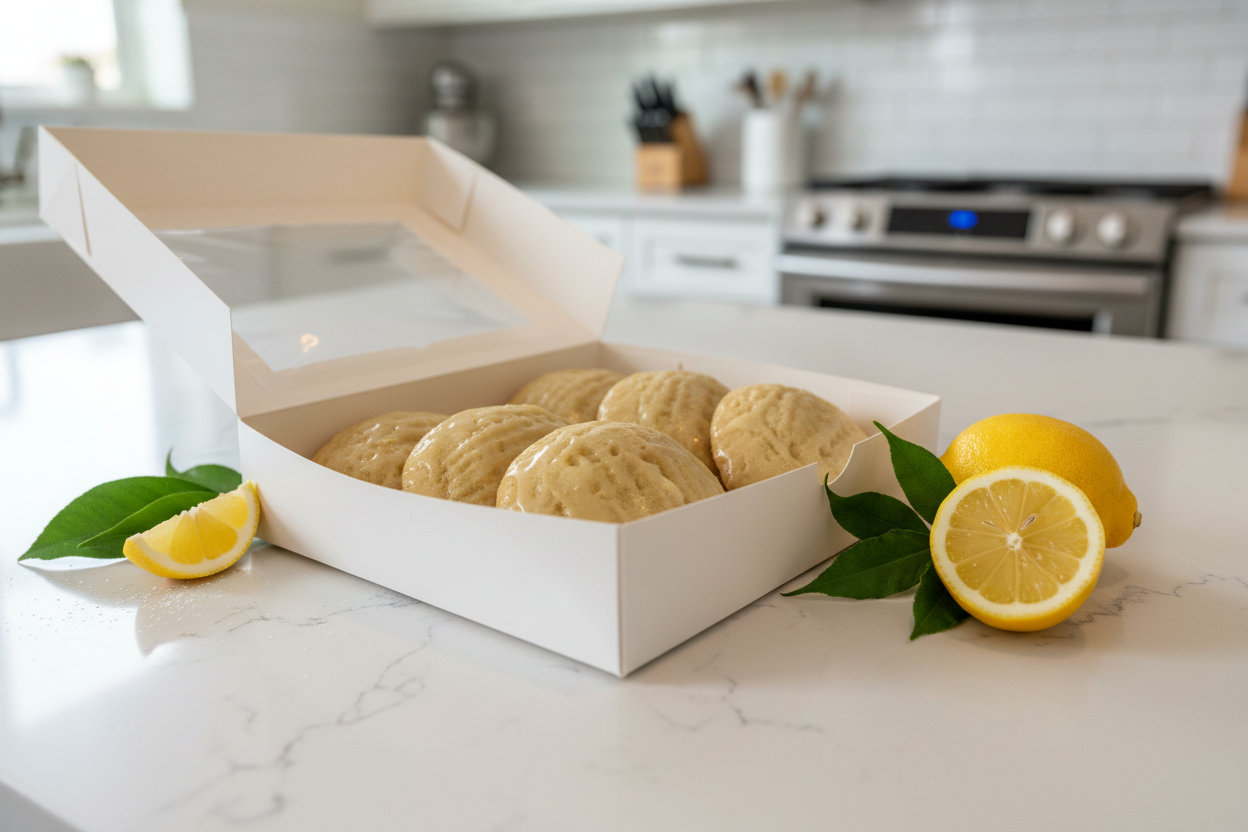 Single 4 oz lemon pound cake cookie with bright citrus flavor and a soft, tender texture