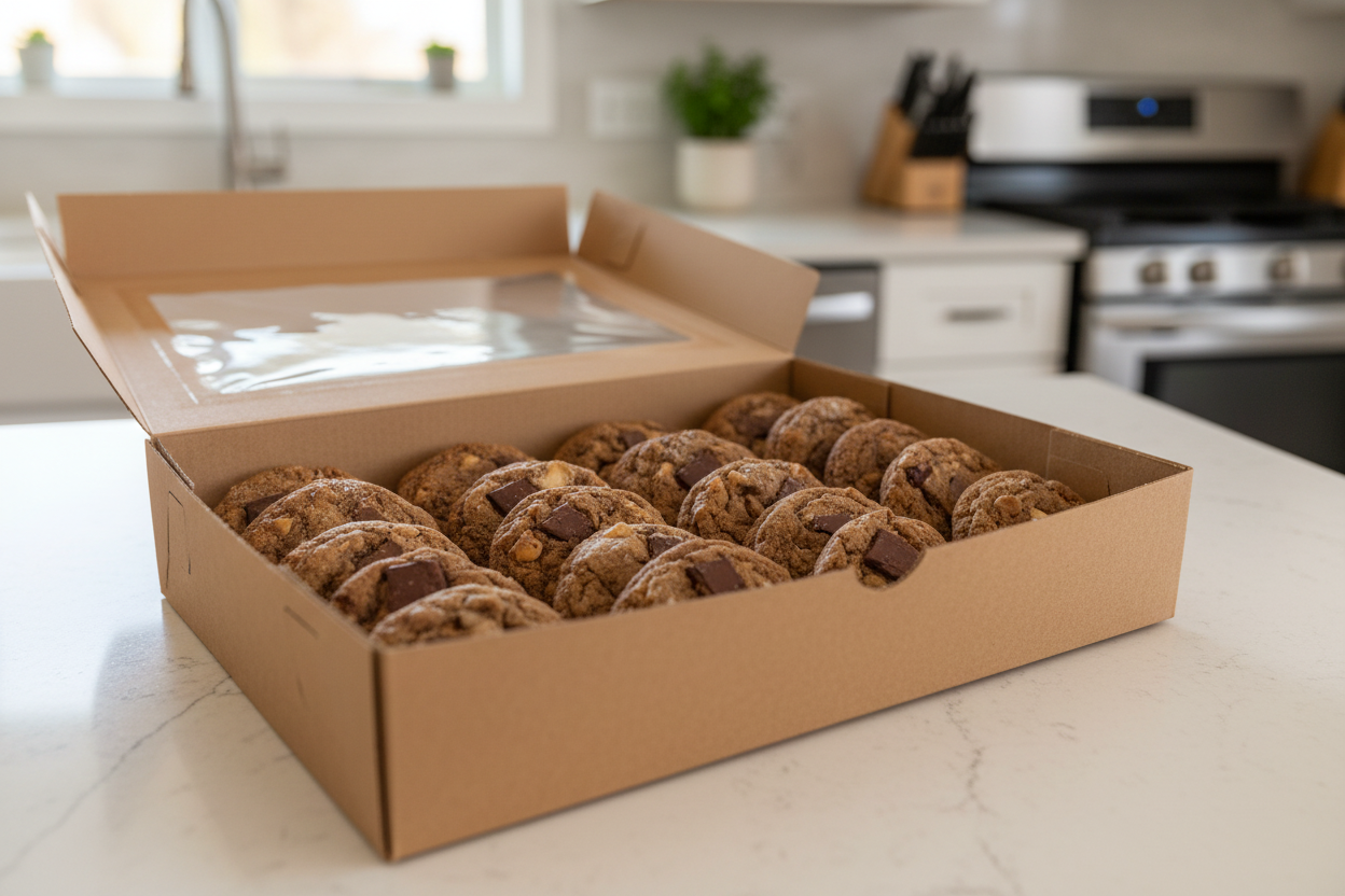 Single 4 oz peanut butter double chocolate chip cookie with rich cocoa and peanut butter flavor