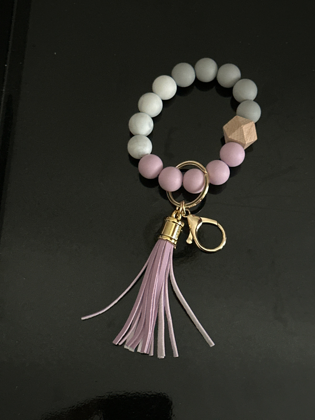 Silicone Bead Wristlet with Mini Wine Bottle Keychain