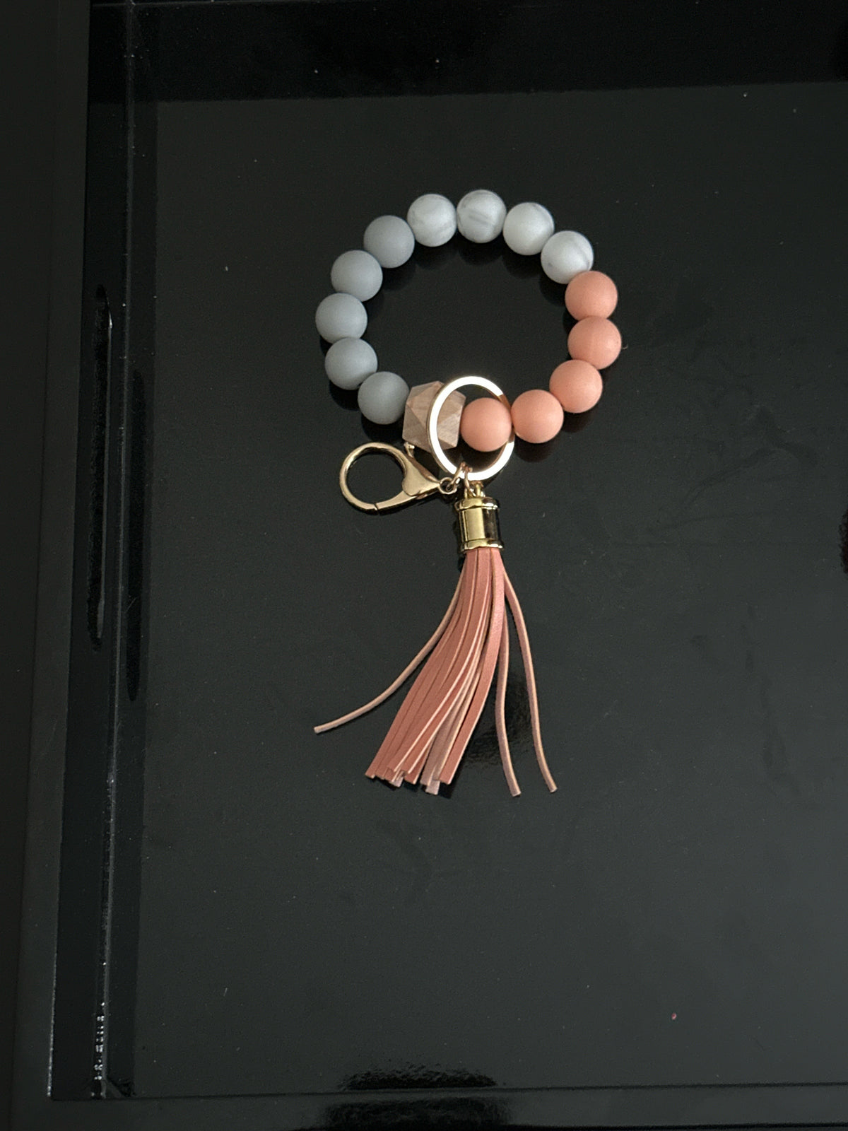 Silicone Bead Wristlet with Mini Wine Bottle Keychain