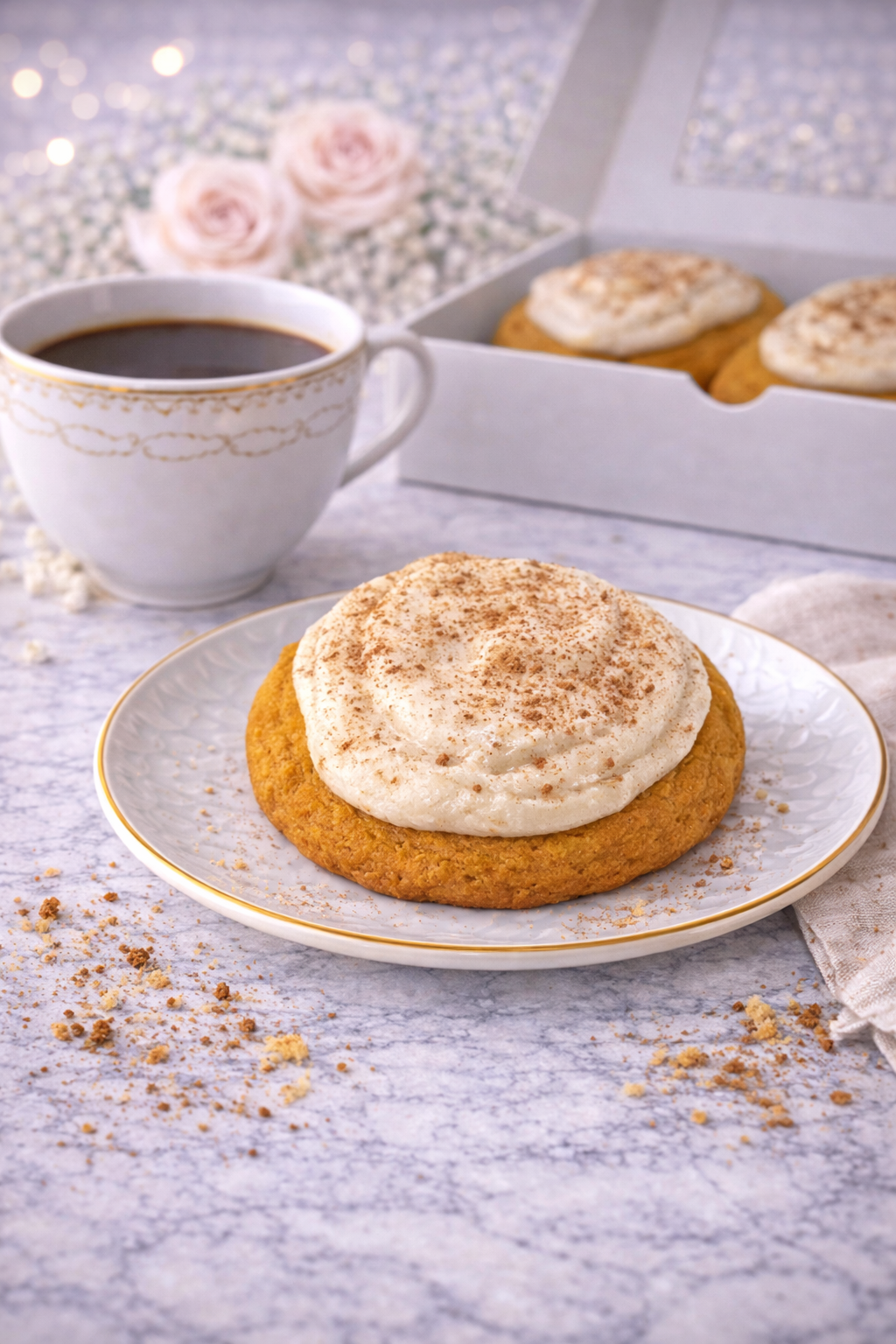 Single 4 oz pumpkin pillow soft cookie with warm pumpkin spice flavor and a soft, cake-like texture