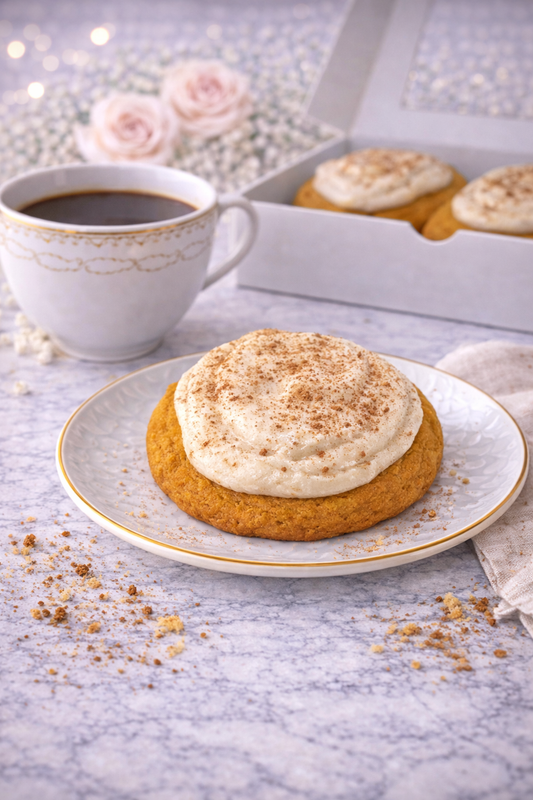 Single 4 oz pumpkin pillow soft cookie with warm pumpkin spice flavor and a soft, cake-like texture