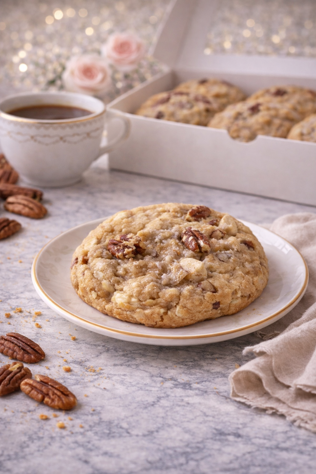 Single 4 oz butter pecan cookie with rich buttery flavor and toasted pecan pieces