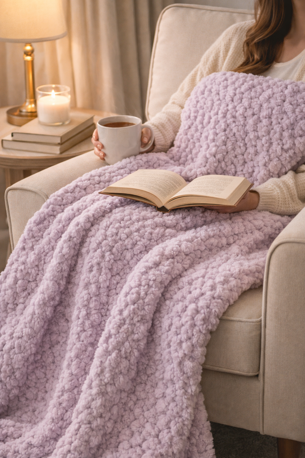 Luxury velvet crochet lap blanket for reading nook

Handmade floral throw blanket for book lovers

Soft chenille lotus flower crochet gift

Sophisticated home decor handmade throw