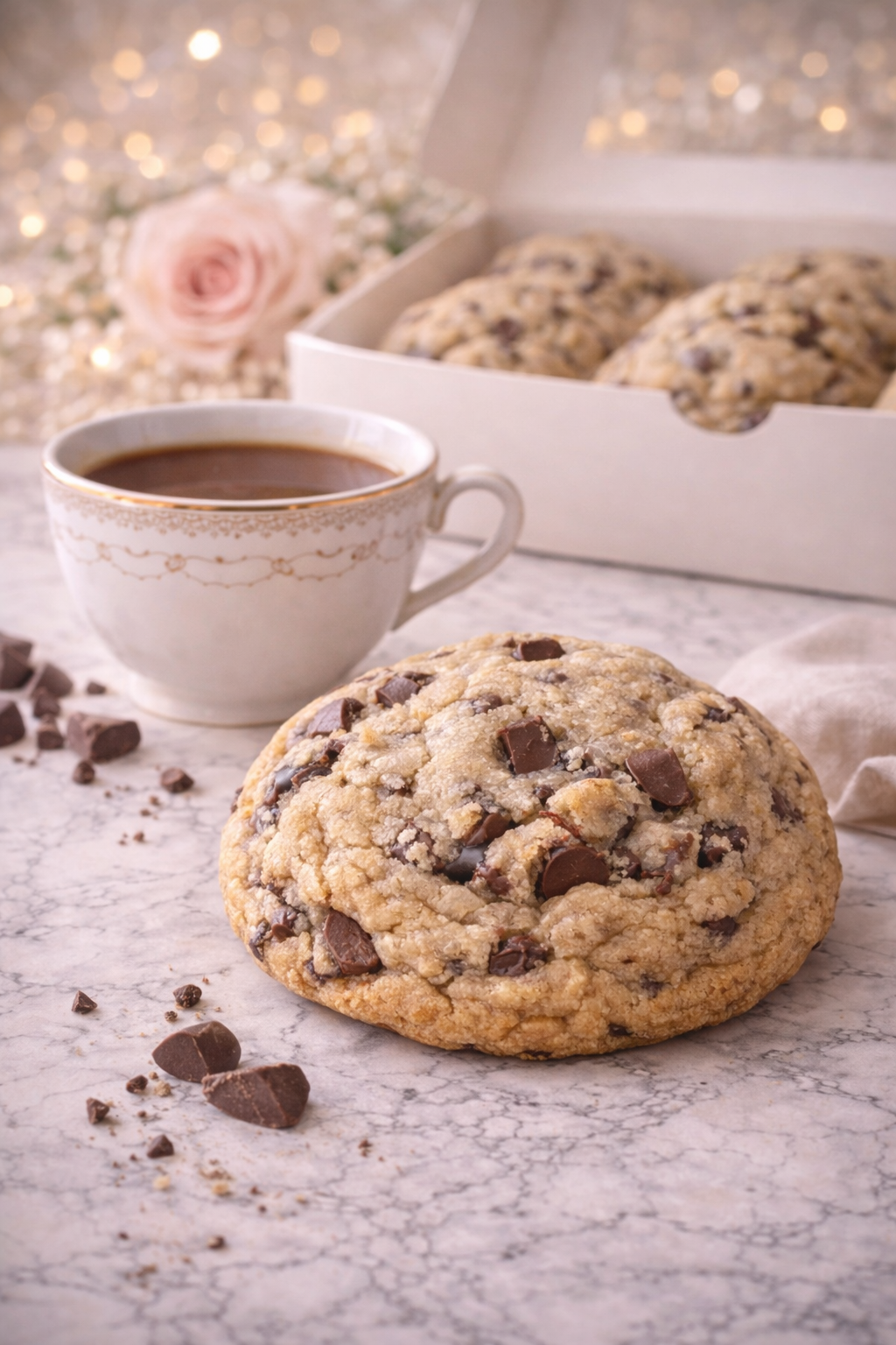 Single 4 oz classic chocolate chip cookie with a thick, soft center and premium chocolate chunks