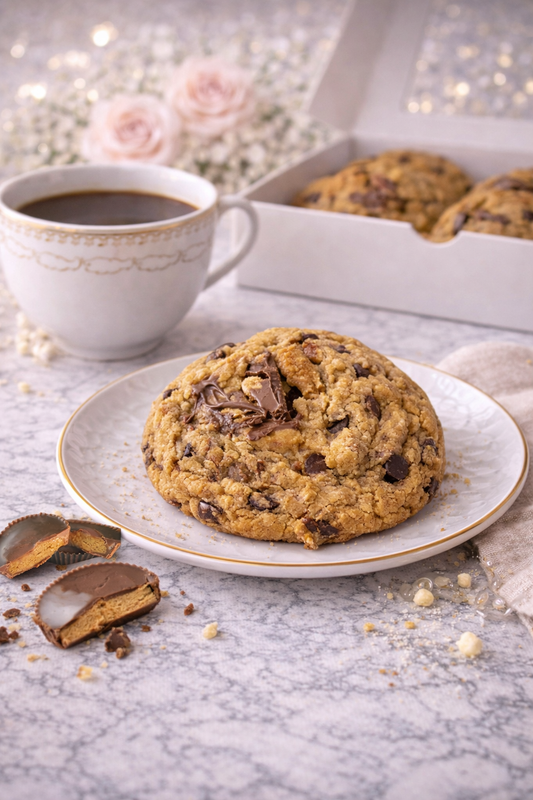 Single 4 oz Reese’s cookie loaded with chocolate and peanut butter pieces