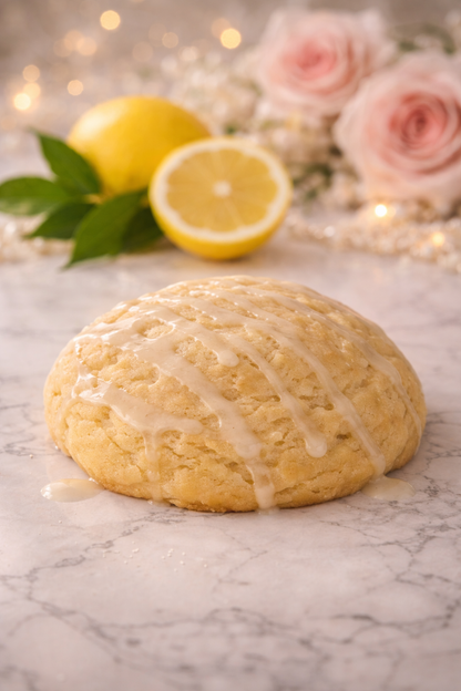Single 4 oz lemon pound cake cookie with bright citrus flavor and a soft, tender texture