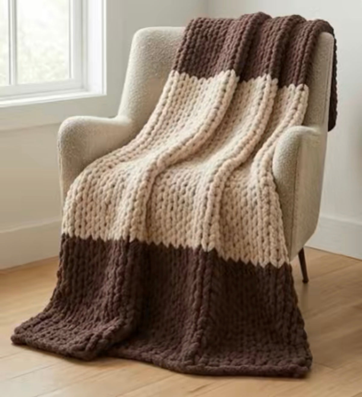 The Luxe Three-Tone Chunky Knit Throw or Handcrafted Colorblock Chenille Blanket