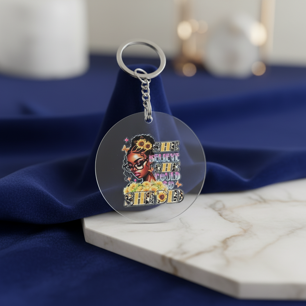 💪🏾 "She Believed She Could, So She Did" (Black Woman Keychain)