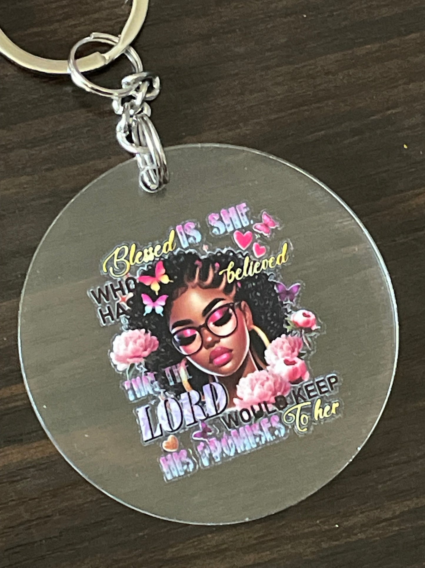✨ "Blessed Is She Who Has Believed…" (Faith Quote, Black Woman Keychain)