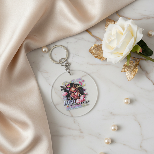 ✨ "Blessed Is She Who Has Believed…" (Faith Quote, Black Woman Keychain)